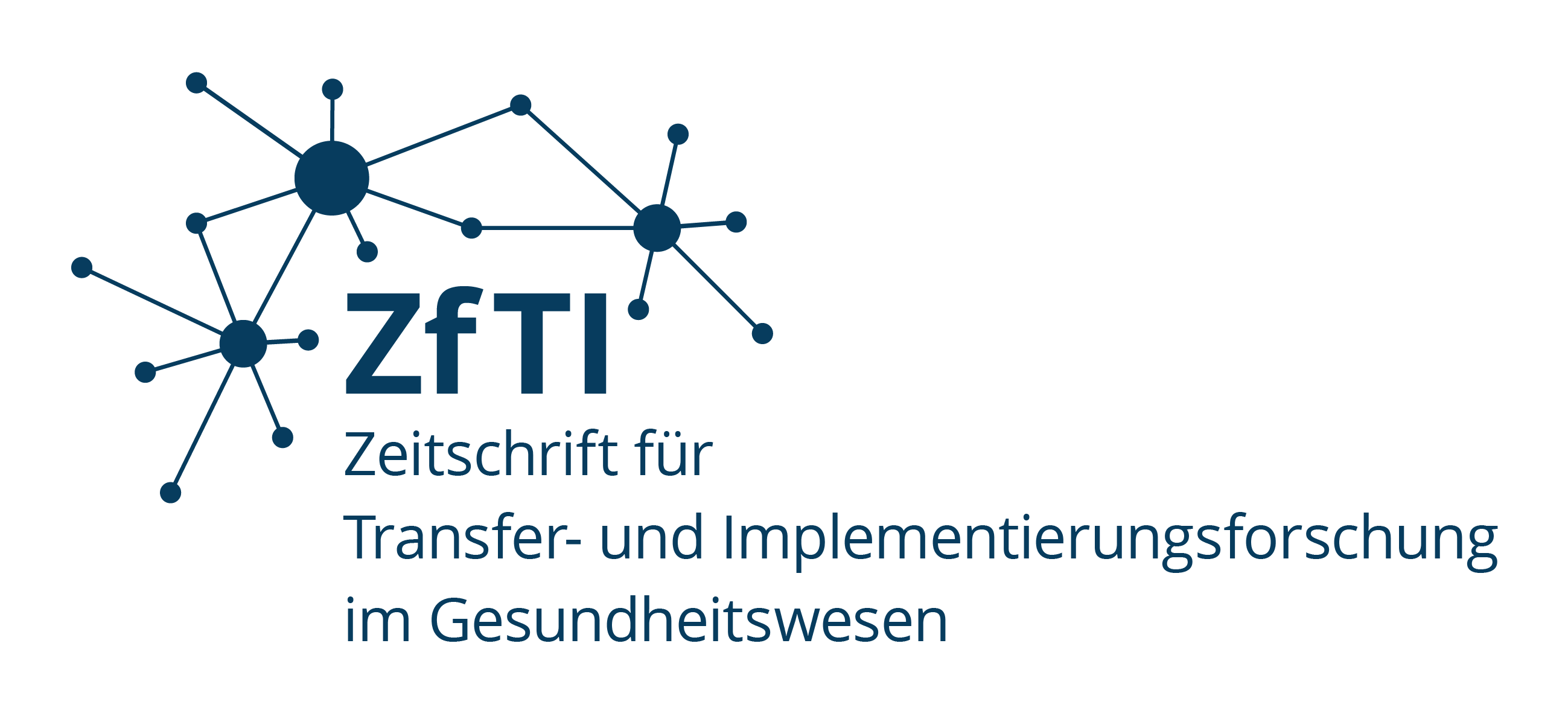 Man sieht das blau-weiße Logo der Zeitschrift. Es stellt mehrere miteinander verknüpfte Punkte dar. In der Mitte der Abbildung steht die Abkürzung der Zeitschrift ZFTI